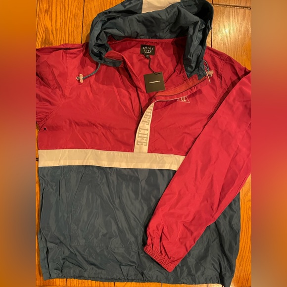 NWT The Quiet Life Men’s Hoodie, size medium, teal/burgundy color block, 1/2 zip - Picture 2 of 8